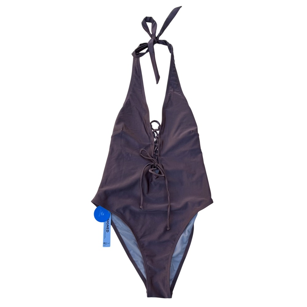 Cupshe One Piece Swimsuit Womens Large Brown NWT Lace Up Halter CASL1223YB